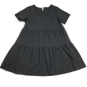 A new day Black Cotton Seersucker Tiered Short Sleeve Dress